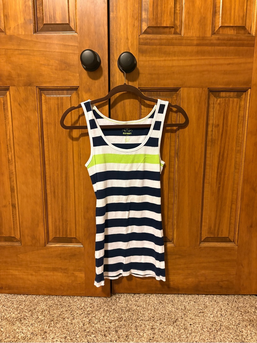 Old Navy Navy, White & Lime Striped Tank Top in 100% Cotton